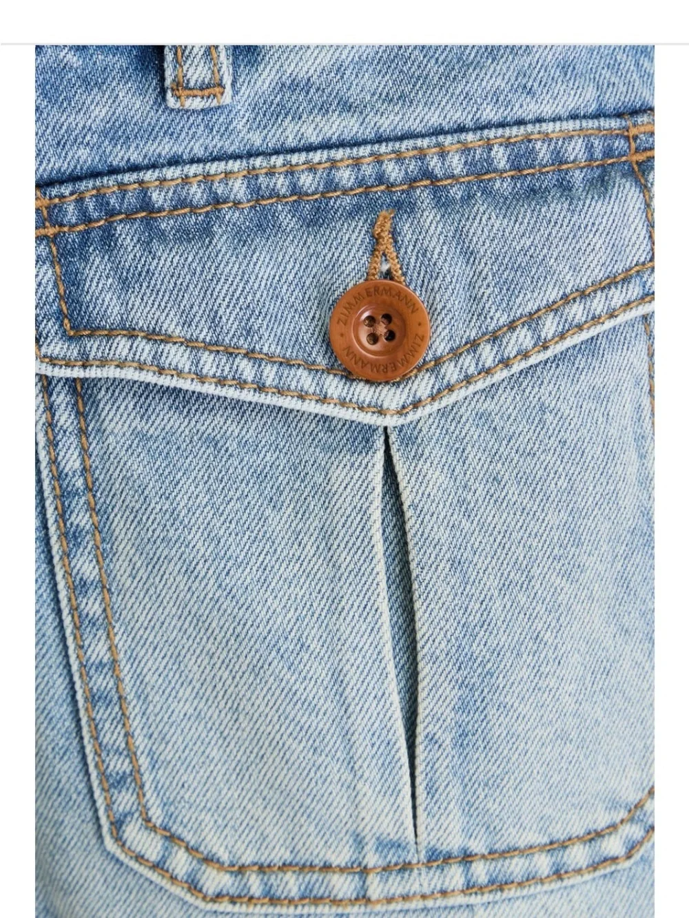Zimmermann Light Wash High-Rise Denim Short with Front Flap Pockets - Picture 2 of 6